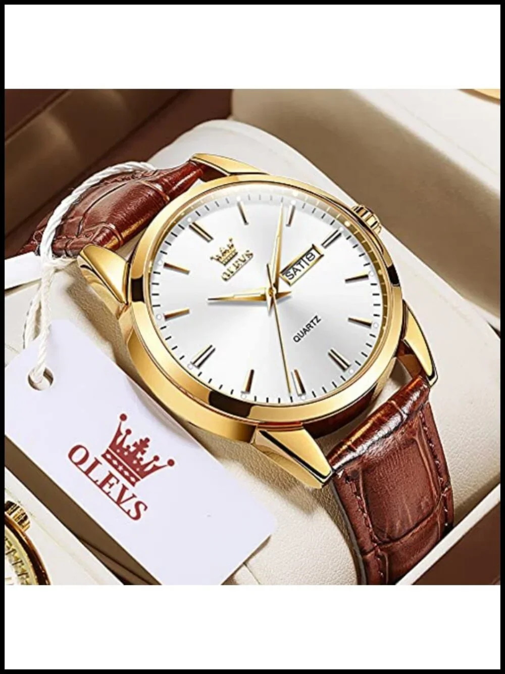 Men's Leather Watch Dress Casual Day Date Quartz Wristwatch